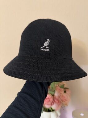 Kangol Black Bucket Hat with White Kangaroo Logo